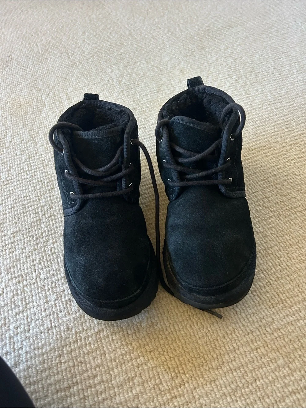 UGG Kids Black Suede Lace-Up Ankle Boots